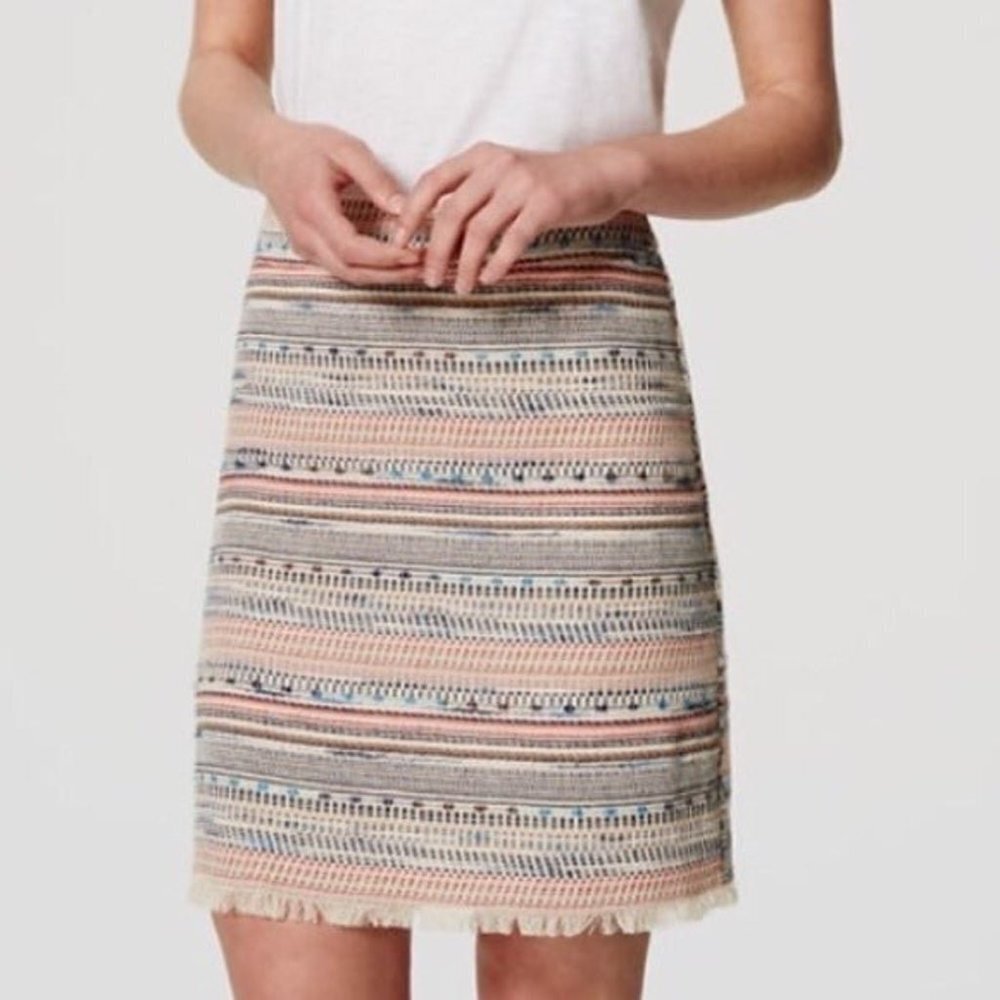 Ann Taylor Loft Tweed fringe a-line mini skirt Size 4